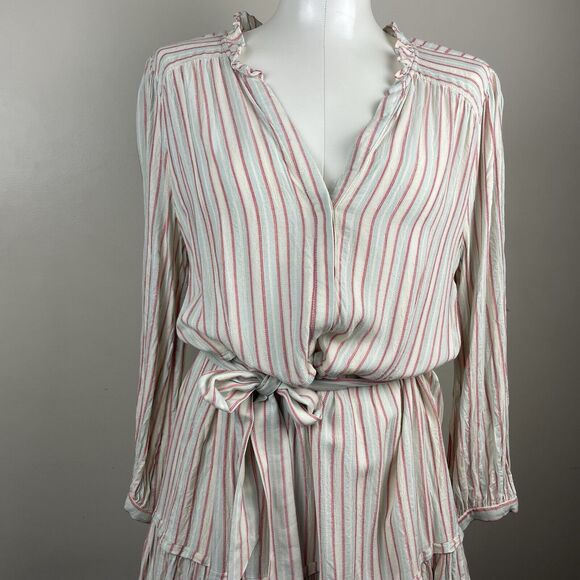 Paige Mini Dress Medium Kylenn Tiered Stripe Cream Boho Flowy Party Casual - Picture 3 of 11
